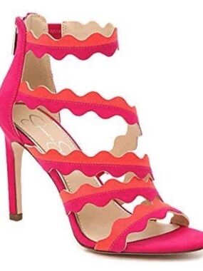 Jessica Simpson Hot Pink & Coral Wavy Strap Heels